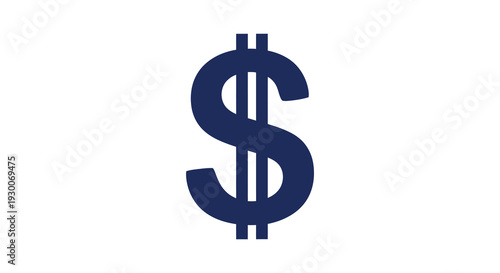 A bold dark blue dollar sign graphic dominates a white background presenting a striking silhouette high quality professional