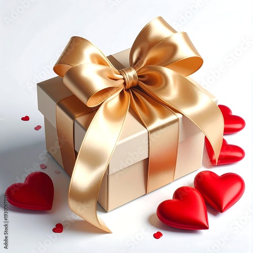 Gift box with ribbon and hearts