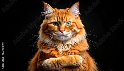 Ginger cat portrait against black