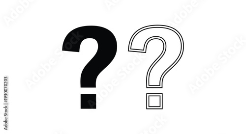 A stark visual contrast between a solid black question mark and its outlined counterpart silhouette high quality professional