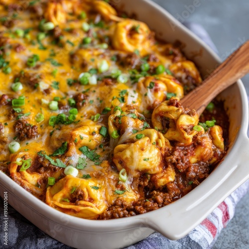 Cheesy Tortellini Casserole with Ground Beef