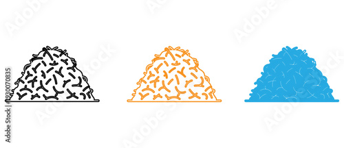 Three distinct triangular clusters composed of varied particle densities and colors isolated on transparent background, Vector