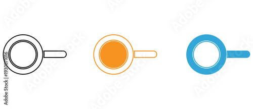 Three stylized icons representing different types of coffee cup handles and rims isolated on transparent background, Vector
