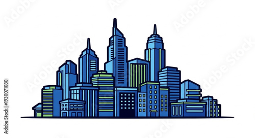 Cityscape of modern skyscrapers and buildings in a metropolitan area, urban architecture.