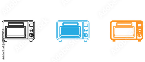 Three stylishly designed toaster ovens in different colors for modern kitchens isolated on transparent background, Vector