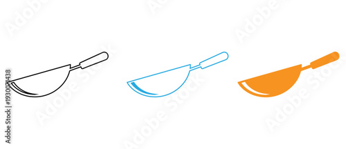 Three different types of kitchen utensils used for serving and scooping food items isolated on transparent background, Vector