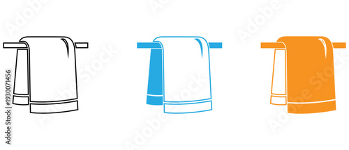 Three different towel hanging styles displayed on racks for home decor inspiration isolated on transparent background, Vector