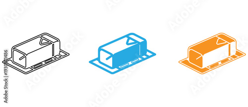 Three different types of illustrated open-topped containers with handles isolated on transparent background, Vector