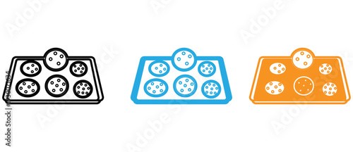 Three stylized ice cube trays in different colors and designs displayed side by side isolated on transparent background, Vector