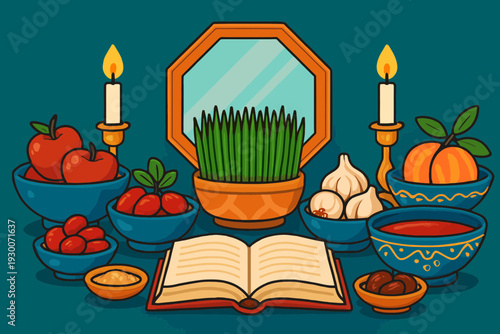 Haft-Sin Table Decorated for Nowruz and Equinox