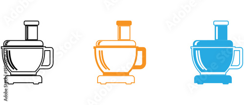 Three stylized mugs depicted in different colors and design styles isolated on transparent background, Vector