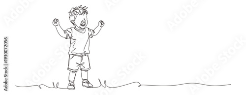 continuous single line drawing of sad or frustrated toddler boy sitting on floor hiding face behind hands  line art vector illustration