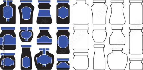 Variety of Glass Jars and Bottles: An organized presentation of several differently shaped glass jars, displayed in a row.
