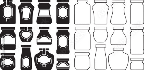 Silhouette Jar Collection: A series of various glass jars captured in striking black and white, offering a range of shapes and designs, ready for your creative needs.