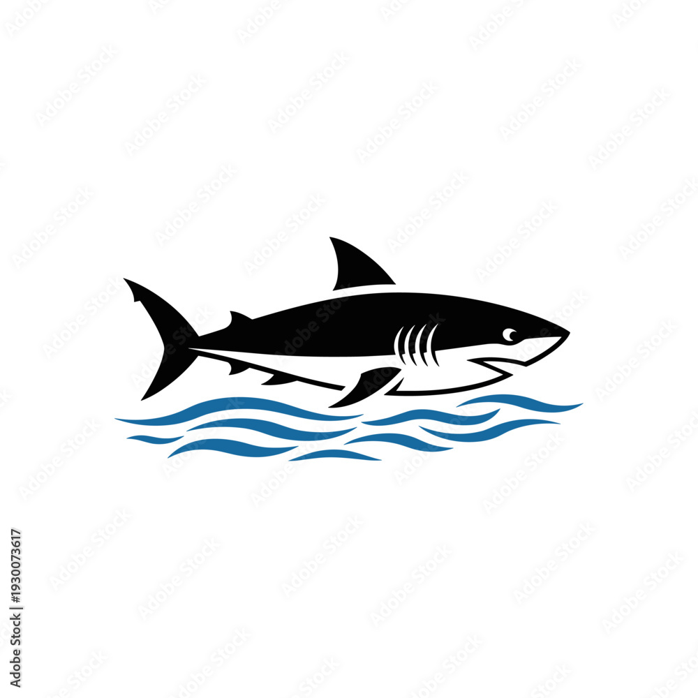 Fototapeta premium Minimalist shark swimming over stylized blue waves