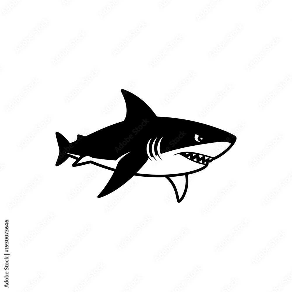 Fototapeta premium Modern abstract blue semi-circle icon with stylized black fin