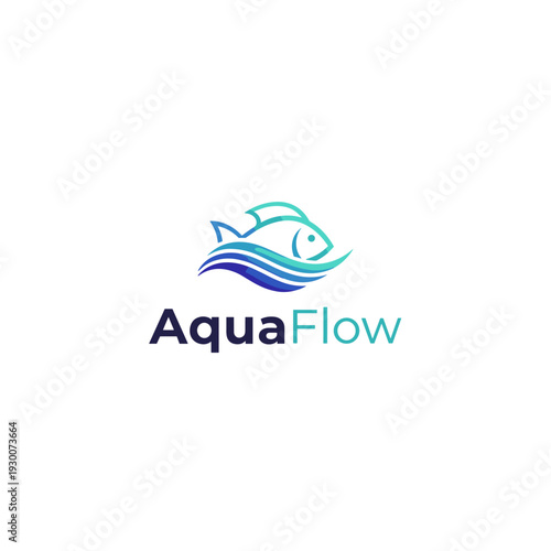 Modern AquaFlow logo with stylized blue and teal fish and flowing waves