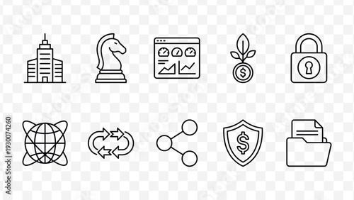 Set of 10 business finance icons vector isolated on Transparent Background