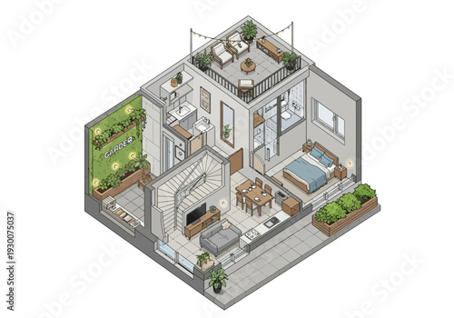 Isometric View of Modern Residential Architecture Featuring Luxurious Amenities and Green Spaces