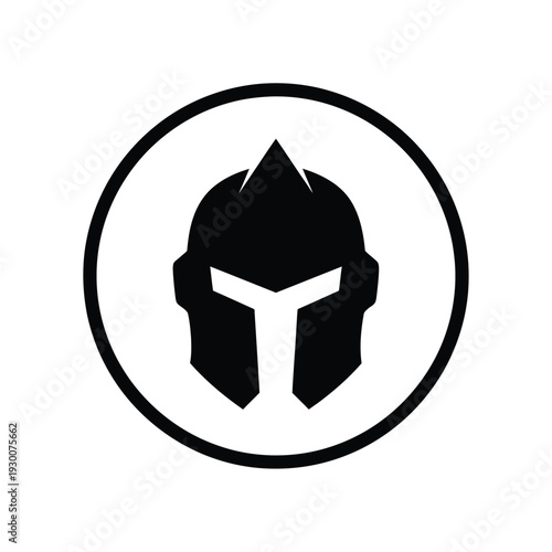 Vector illustration black silhouette of a spartan helmet in a circular frame