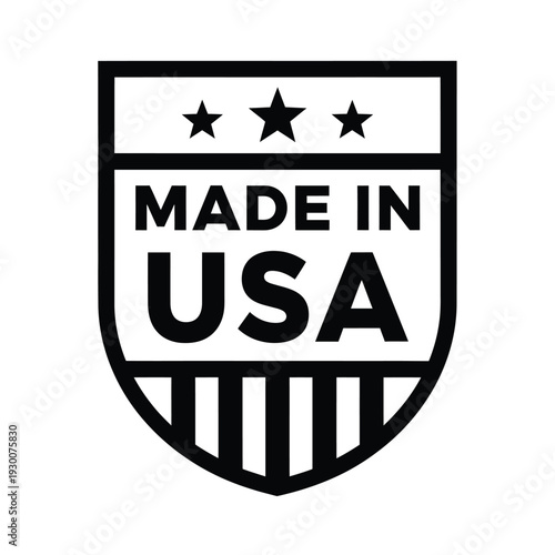 Vector illustration made in usa black and white shield logo on a isolated