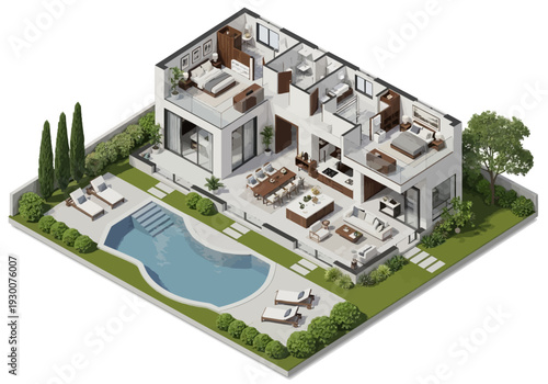 Luxury Modern Villa with Private Pool and Patio Area Illustration