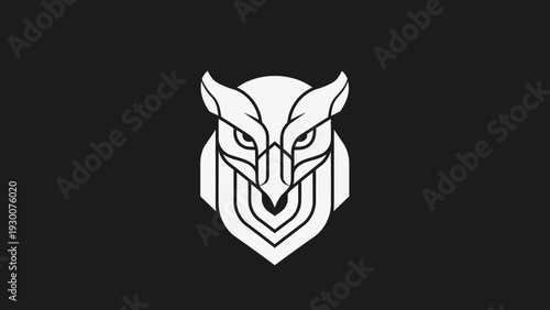 Geometric Owl Head Logo Design White Black.