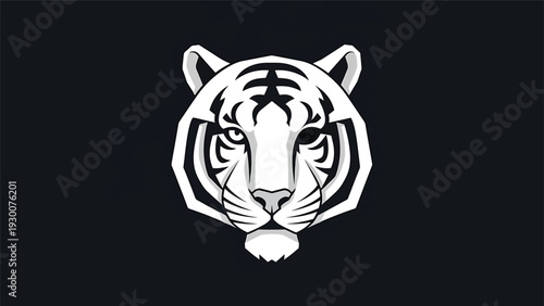 Geometric White Tiger Head Emblem with Striking Eyes.