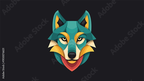 Geometric Wolf Head Illustration Vibrant Colors Abstract Style.
