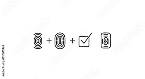 Fingerprint Authentication Security and Verification Process Icons.