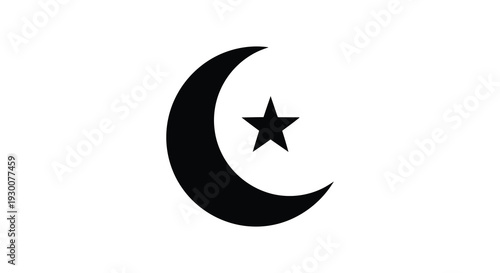 A stark black crescent moon and star design on a white background a dramatic silhouette high quality professional