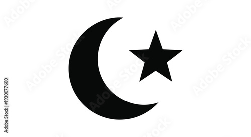 A striking depiction of an islamic crescent moon and star rendered as a bold silhouette high quality professional