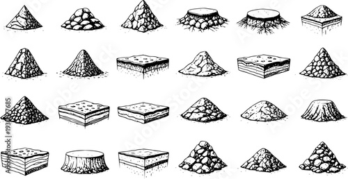 Hand-Drawn Soil  Ground Sketches: Cross-Sections, Mounds  Cuts