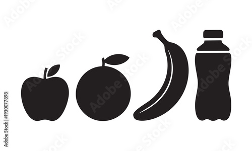 Fruit and healthy snack illustrations with apple orange banana and water