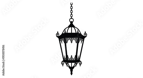An ornate black vintage lantern design isolated on a white background presented as a silhouette high quality professional