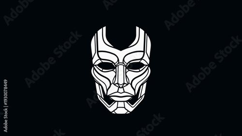 Futuristic Mask Design White Lines Dark Background.