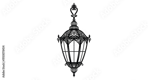 An ornate detailed black lantern illustration with intricate patterns and a captivating silhouette high quality professional modern elegant