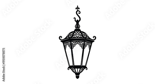 An ornate vintage street lamp design rendered in a stark black silhouette high quality professional detailed modern elegant