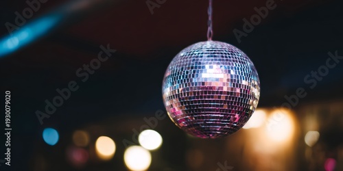 Disco ball is hanging from a chain