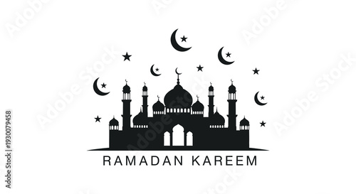 A striking black silhouette of a mosque and crescent moons celebrates ramadan kareem offering a serene view silhouette