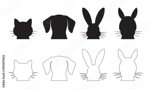 Animal head icons set with cat dog and rabbits