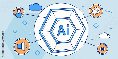 Business professional interacting with artificial intelligence brain, futuristic digital transformation technology concept.