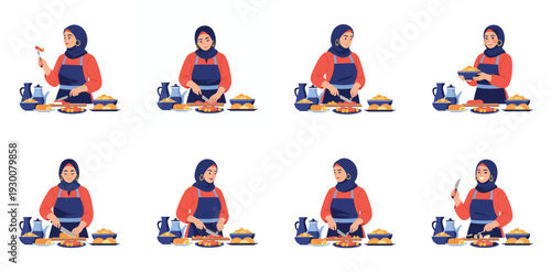 Woman cooking traditional food in hijab