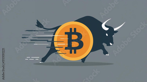 vector illustration of bitcoin on bull market