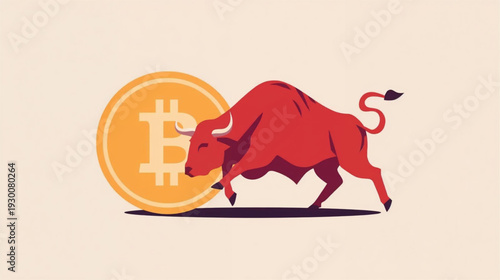vector illustration of bitcoin on bull market