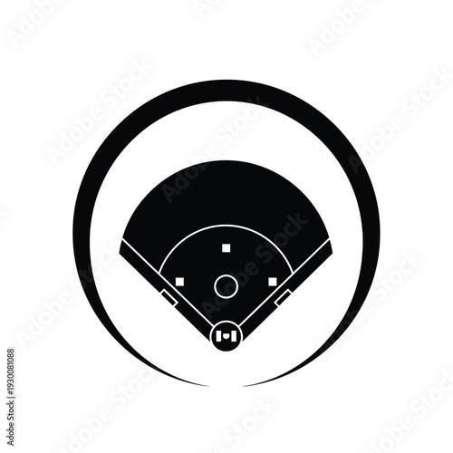 Vector illustration top view of a baseball field with a baseball bat and ball