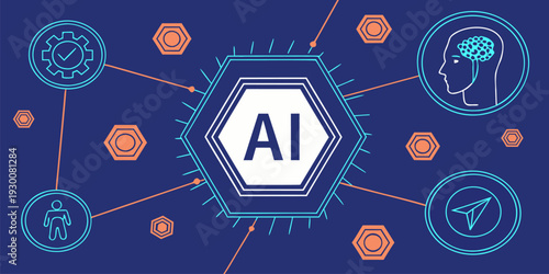 Professional artificial intelligence concept showing businessman operating smart brain system.