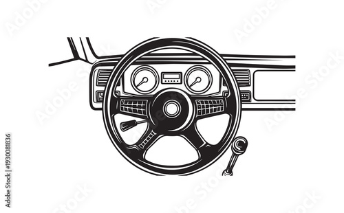 Vector illustration of a car steering wheel and key