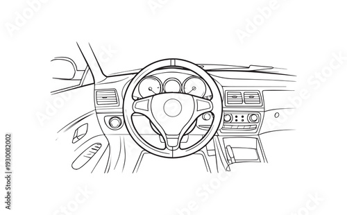 Vector illustration of car dashboard and steering wheel