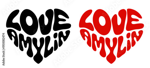 Heart-shaped sticker set featuring "LOVE AMYLIN" in colorful and black design for body hormones health